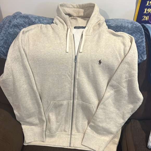 Polo by Ralph Lauren Men's Cream Full Zip Thick Lined Hoodie - Picture 2 of 9